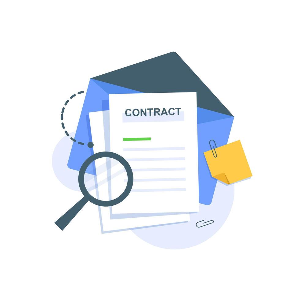 File searching concept, Metaphor of paperwork, searching for information and collecting statistics,Magnifying glass lies on documents vector
