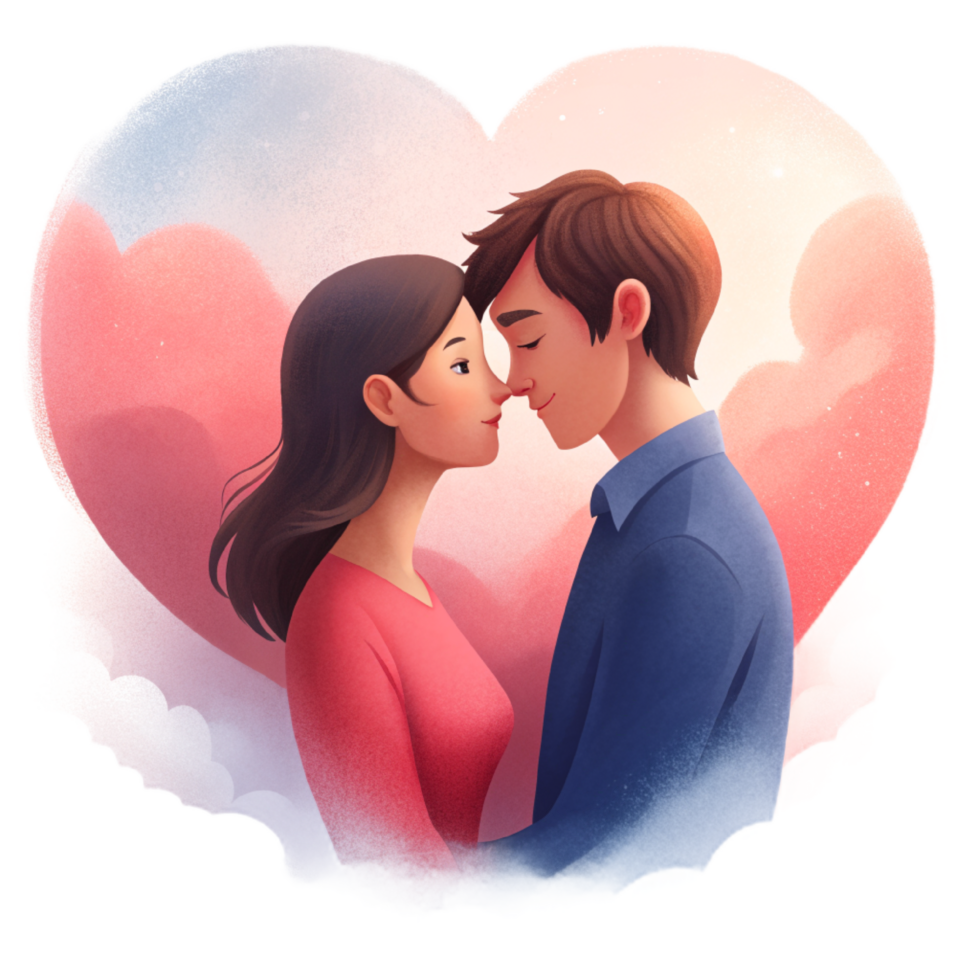 AI generated beautiful Young couple , dreaming of their future, heart background, paper art style. png