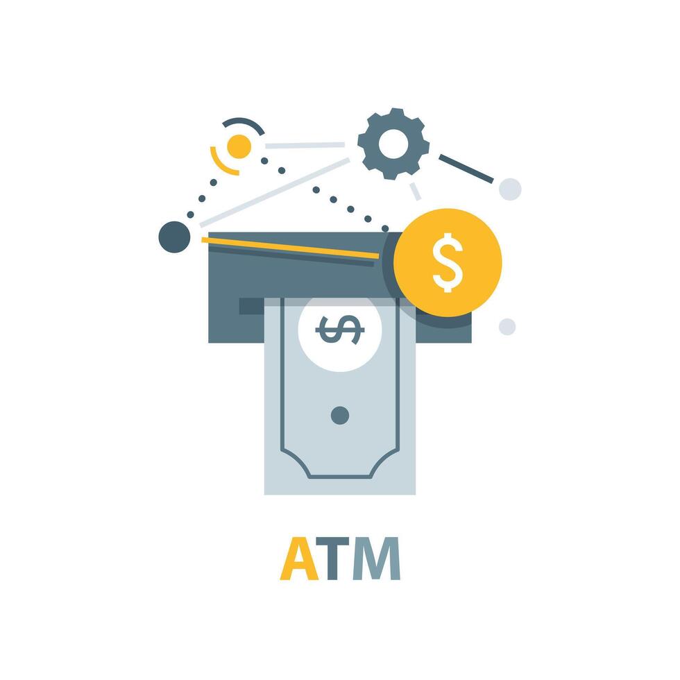 Withdraw Money in ATM,Removing and Insert Cash to ATM Bank Service,Payment Transaction vector