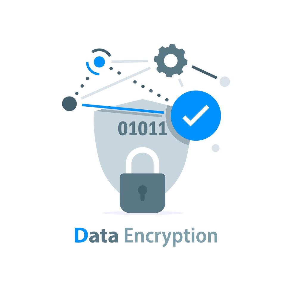 Data Encryption,Data security, Cyber security, Data protected by password access, safeguard digital information vector