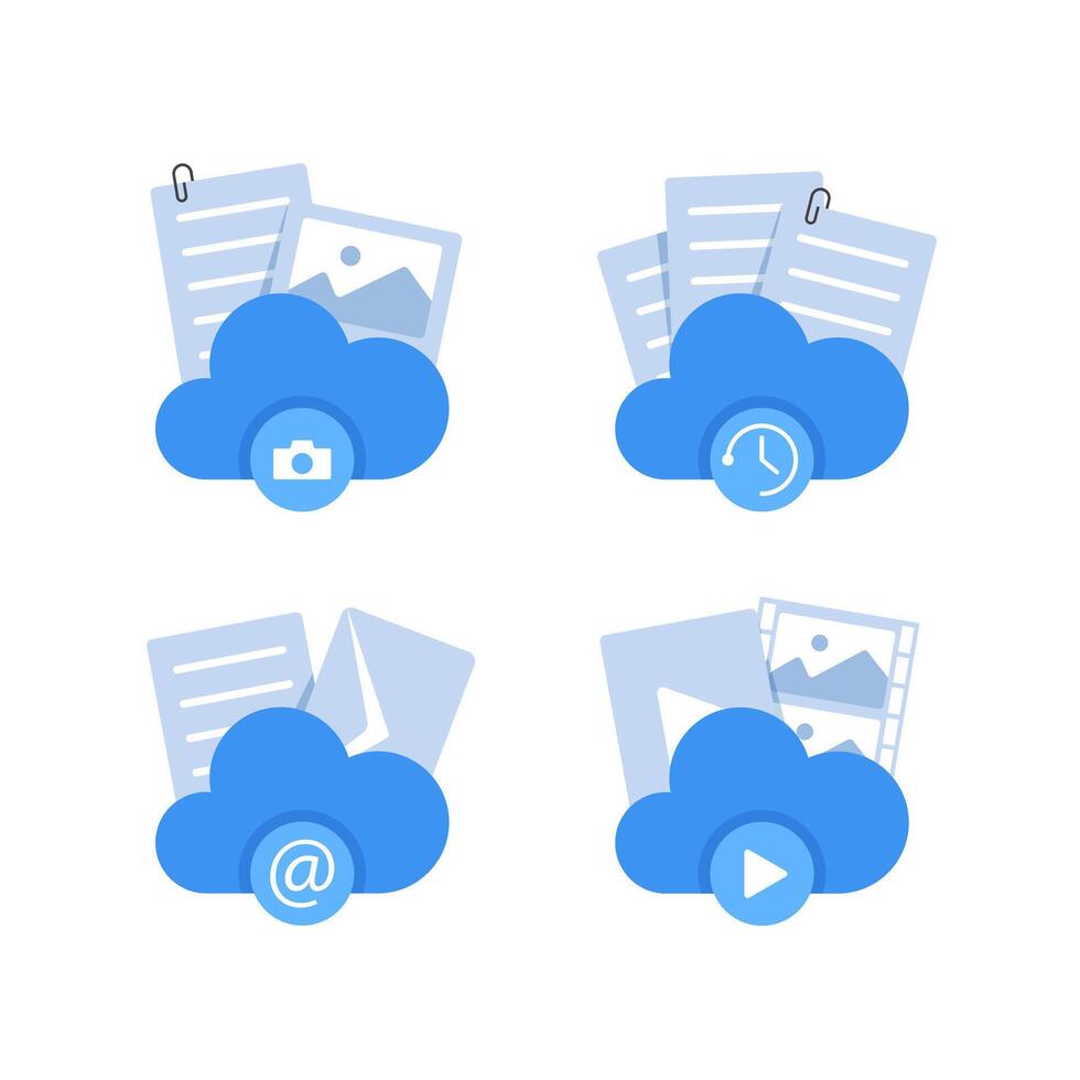 Cloud storage icon. Digital file organization service or app with data transfering vector