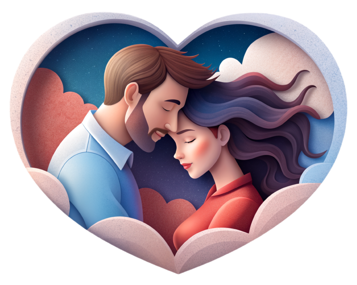 AI generated beautiful Young couple , dreaming of their future, heart background, paper art style. png