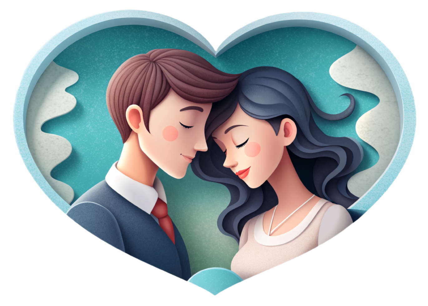 AI generated beautiful Young couple , dreaming of their future, heart background, paper art style. png