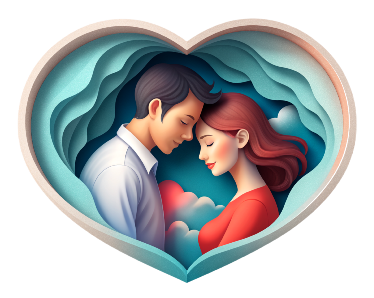 AI generated beautiful Young couple , dreaming of their future, heart background, paper art style. png