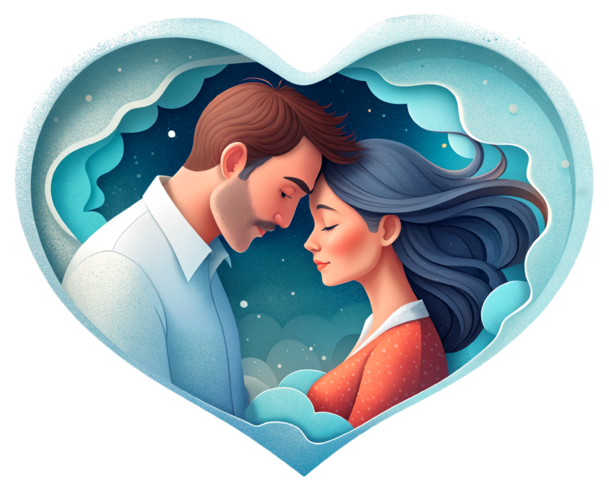 AI generated beautiful Young couple , dreaming of their future, heart background, paper art style. png