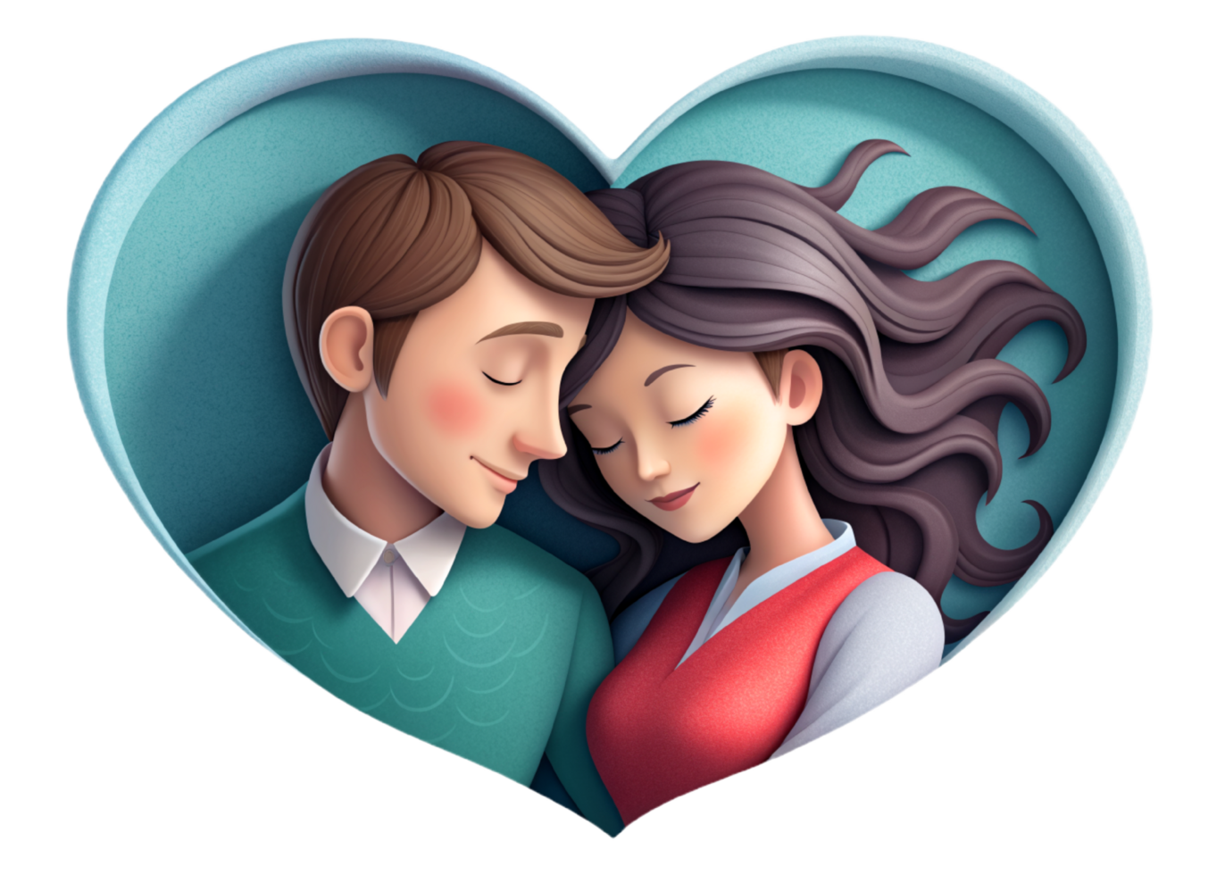 AI generated beautiful Young couple , dreaming of their future, heart background, paper art style. png
