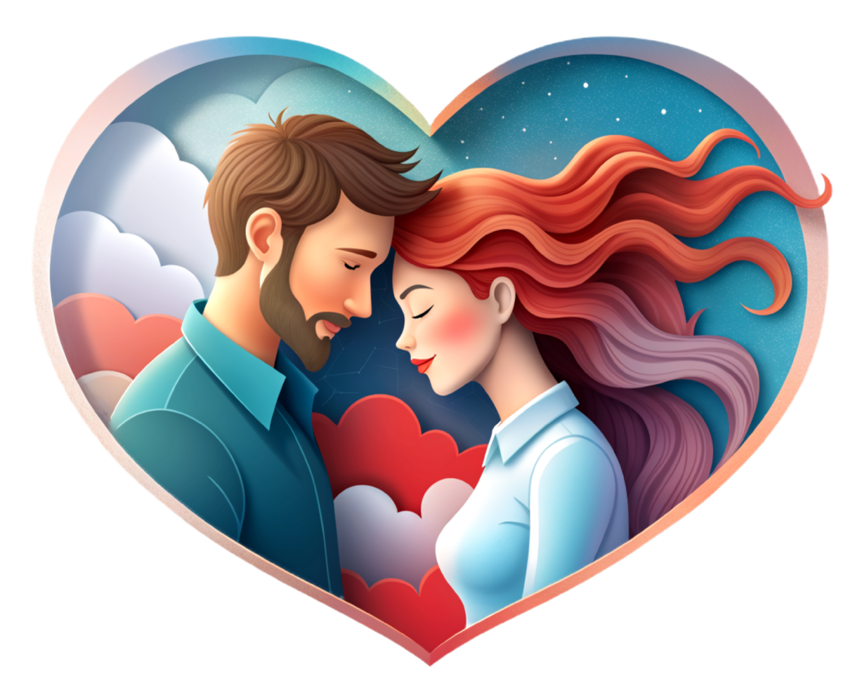 AI generated beautiful Young couple , dreaming of their future, heart background, paper art style. png