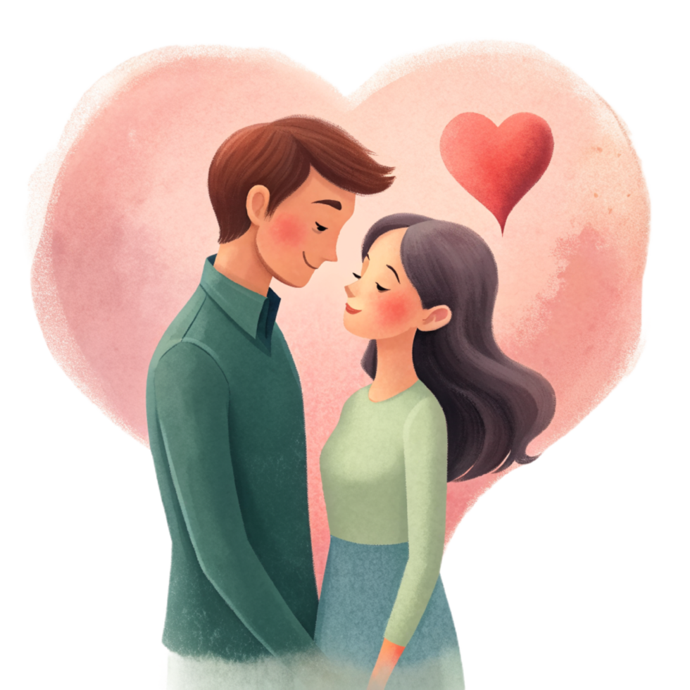 AI generated beautiful Young couple , dreaming of their future, heart background, paper art style. png