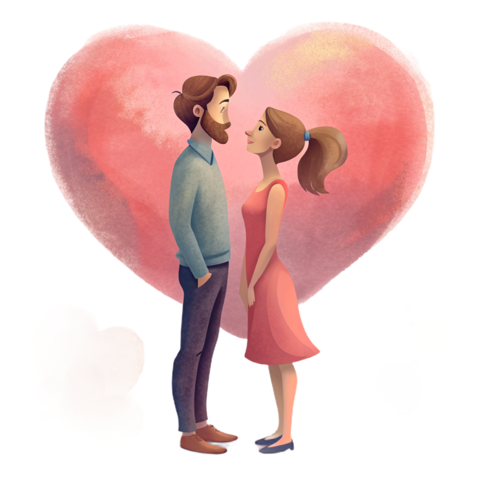 AI generated beautiful Young couple , dreaming of their future, heart background, paper art style. png