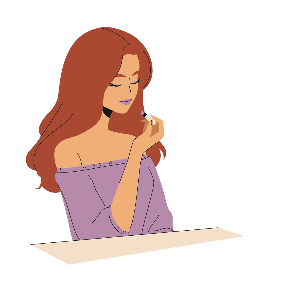 Beautiful Lady Applying Lipstick Illustration vector