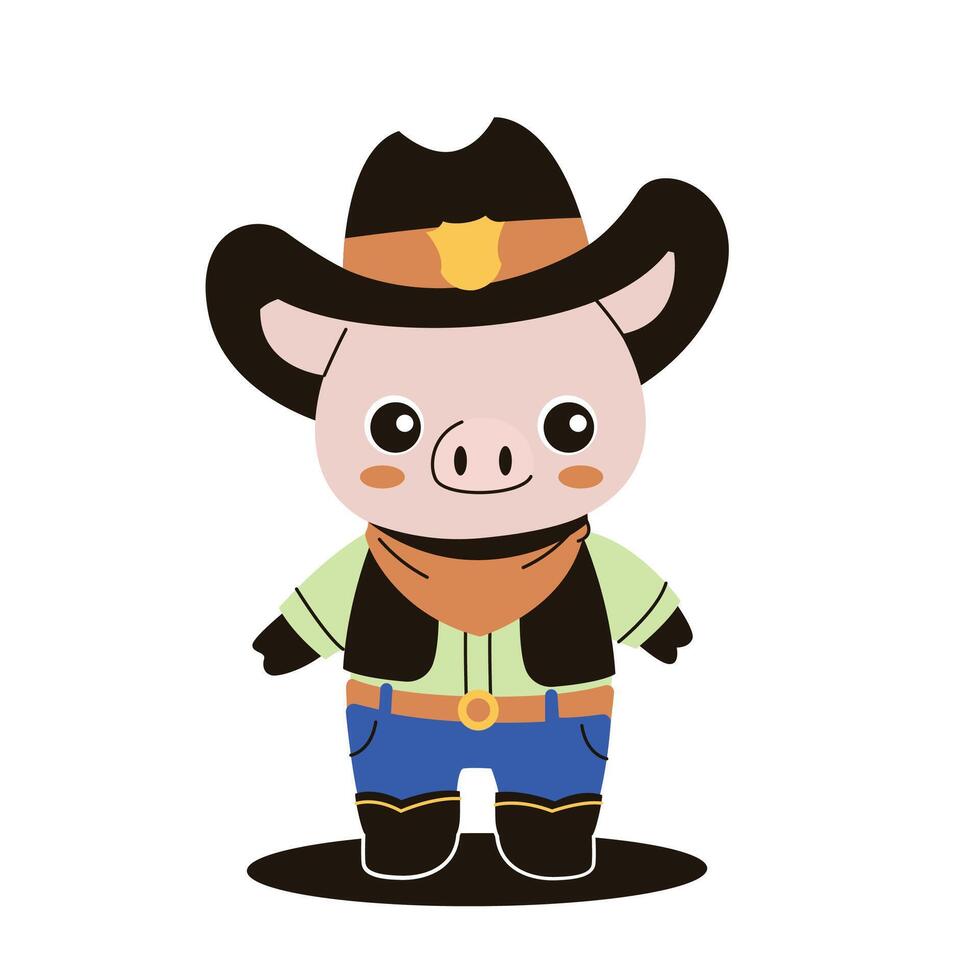 Pig in Cowboy Costume, Flat Concept Style vector