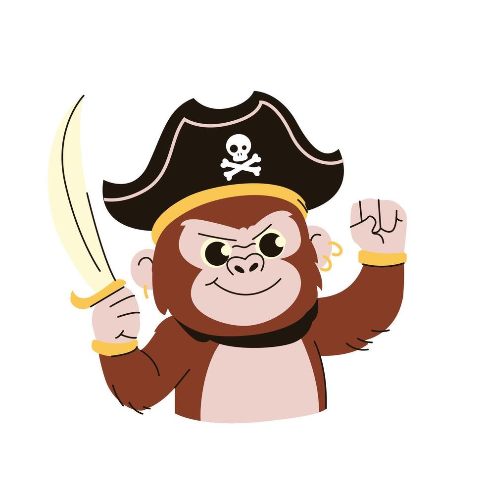 Monkey in Pirates Costume, Flat Concept Style vector