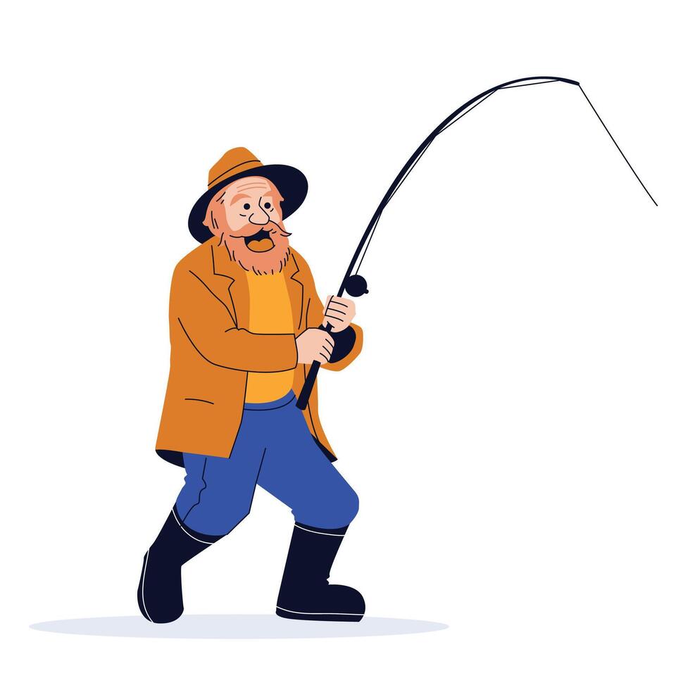 Old Man Fishing Activity Flat Style vector