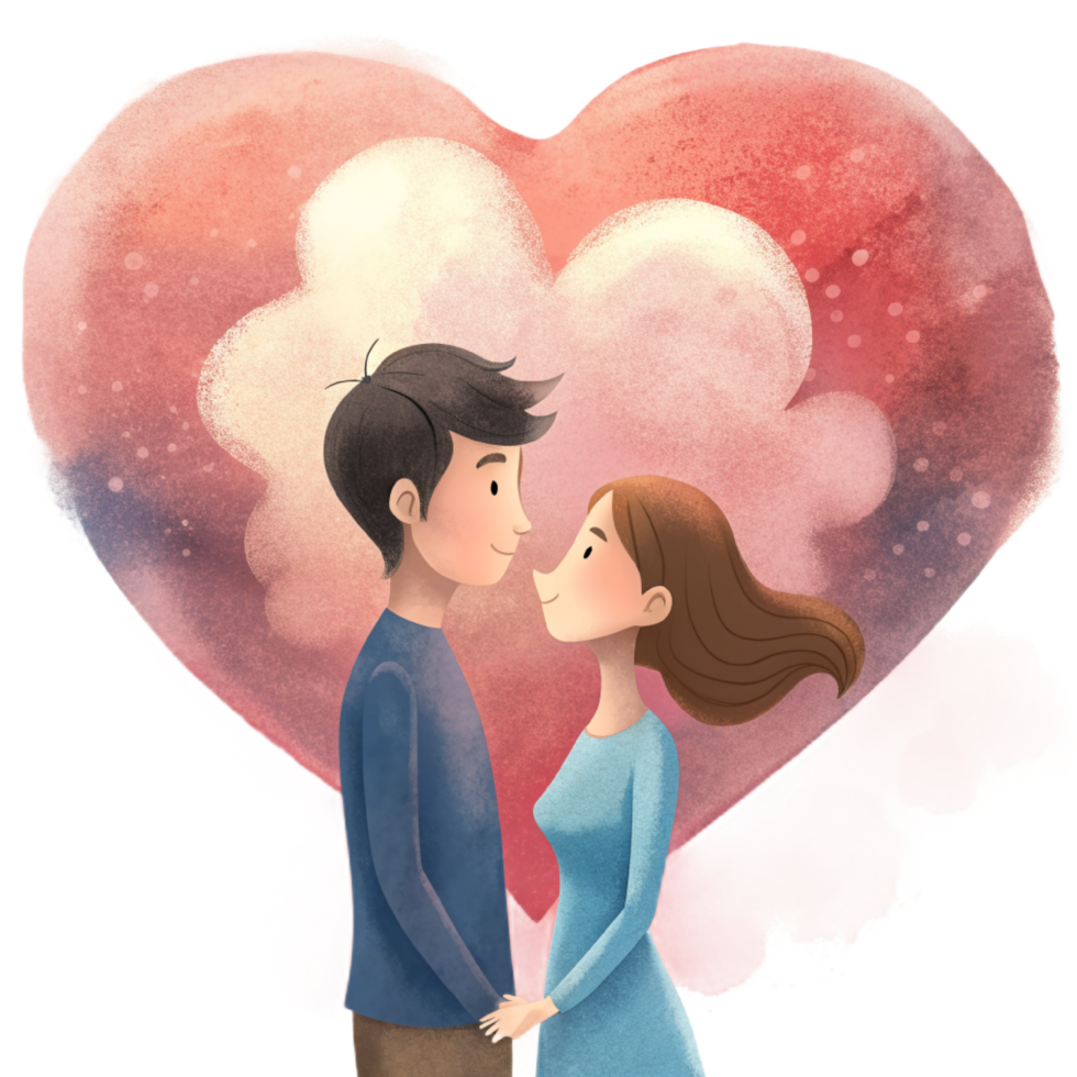 AI generated beautiful Young couple , dreaming of their future, heart background, paper art style. png