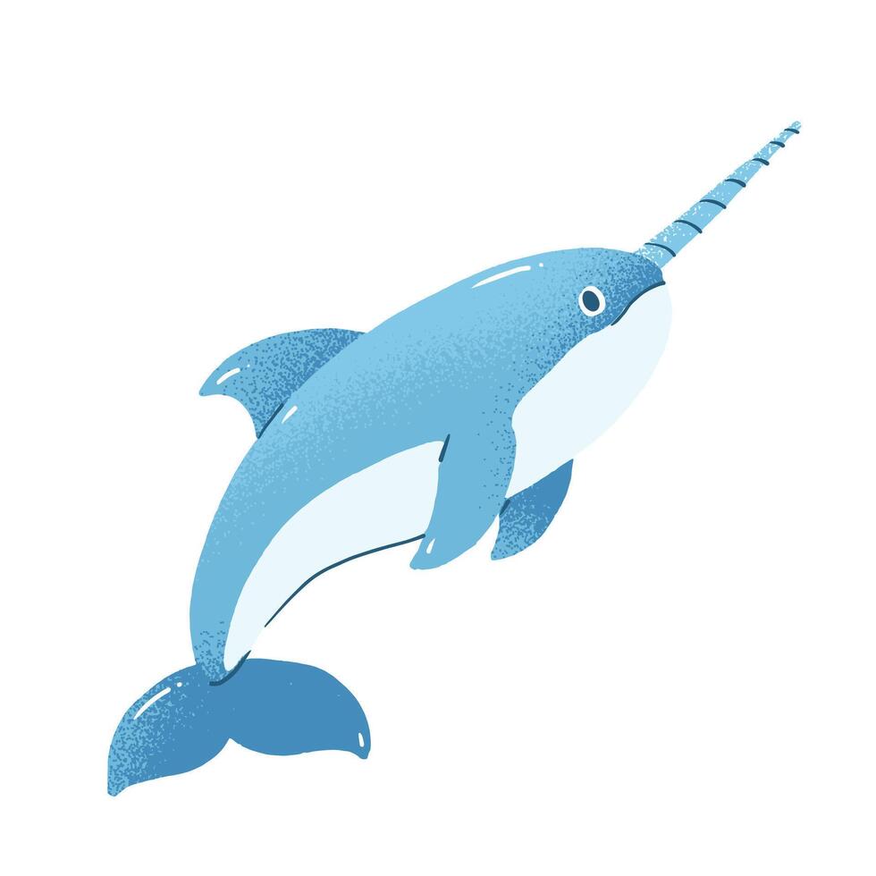 Narwhal Cartoon Ocean Mammals Flat Illustration vector