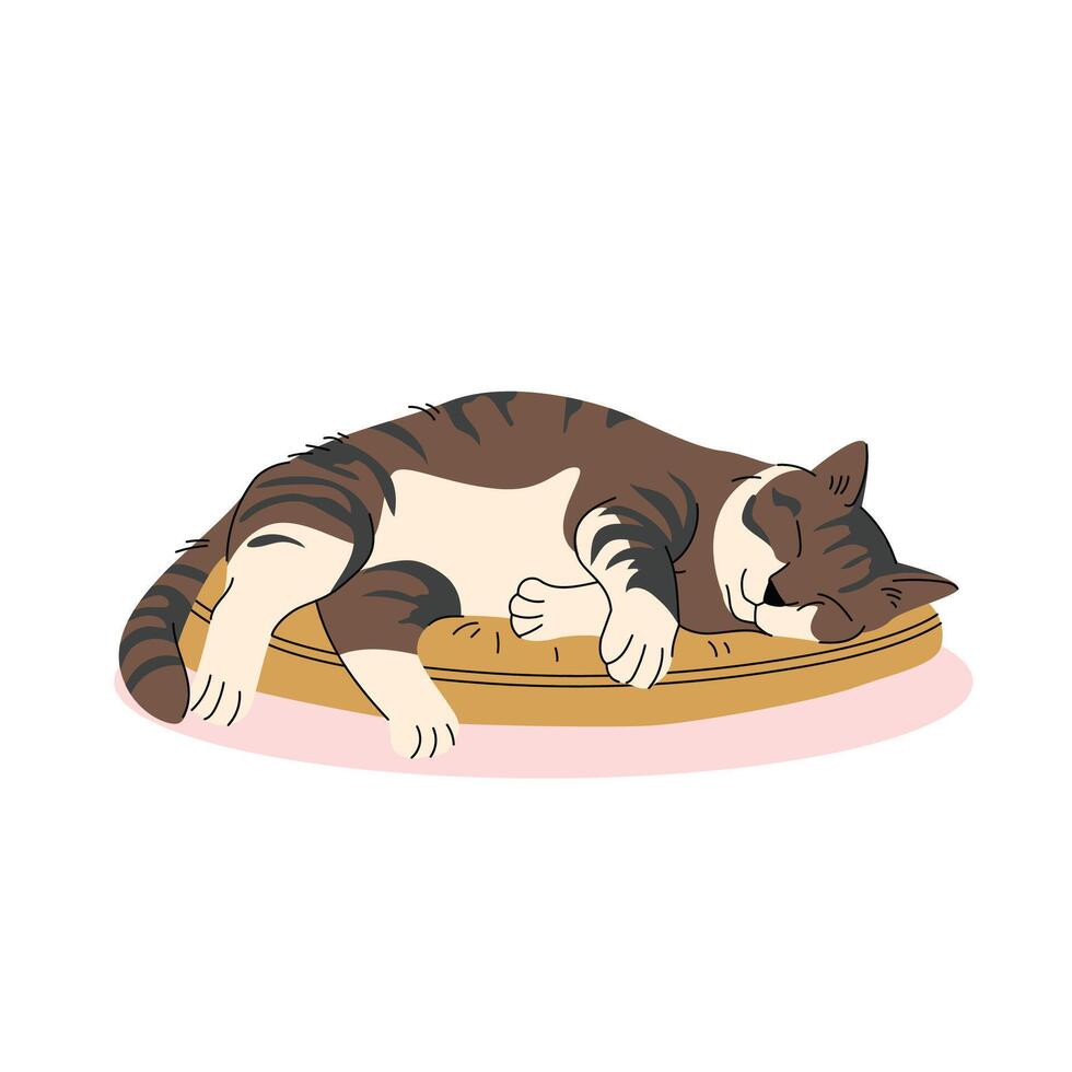 Sleeping Cute Cat Flat Illustration vector