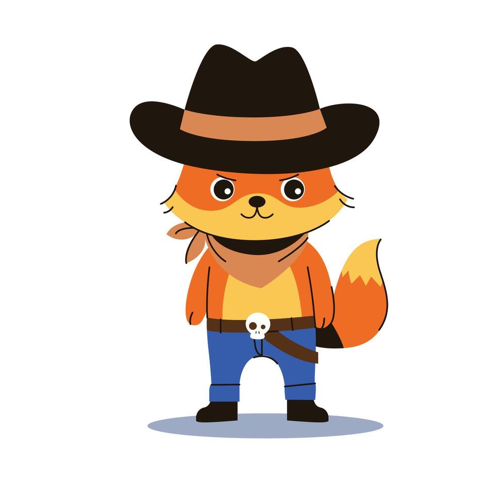 Fox in Cowboy Costume, Flat Concept Style vector