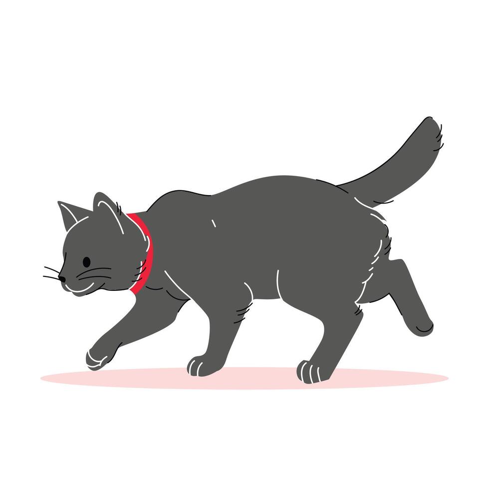 Black Cat walking Flat style Element vector