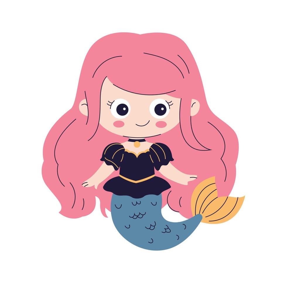 Cartoon Mermaid Girl Wearing Gothic Dress vector