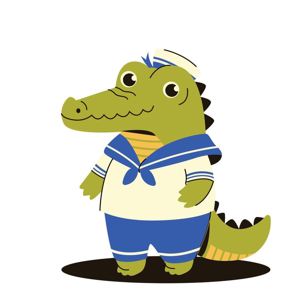 Crocodile in Sailor Costume, Flat Concept Style vector