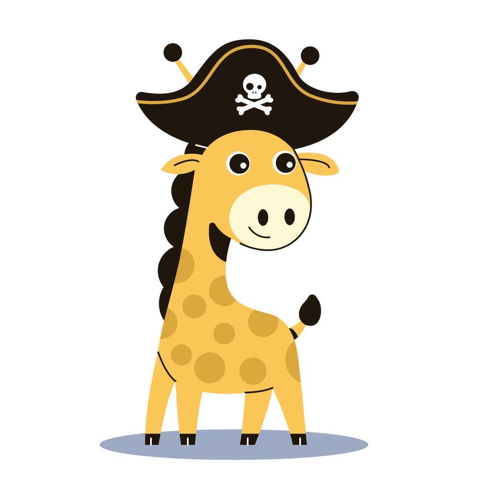 jirafa en piratas traje, plano concepto estilo vector