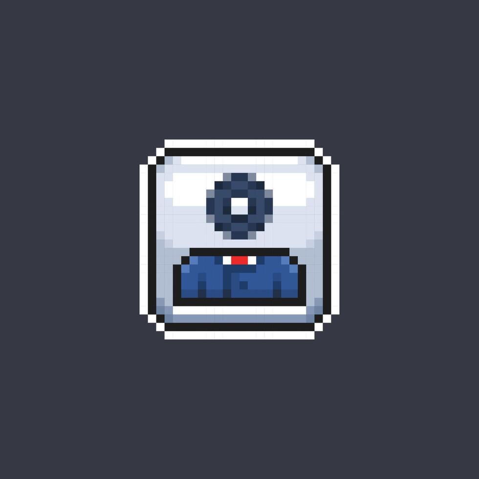 gear head wearing suit sign in pixel art style vector