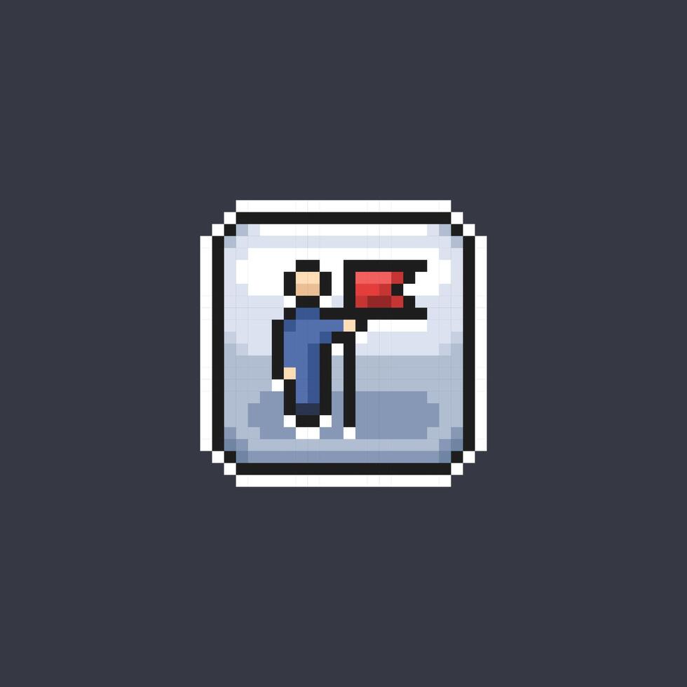people holding red flag sign in pixel art style vector