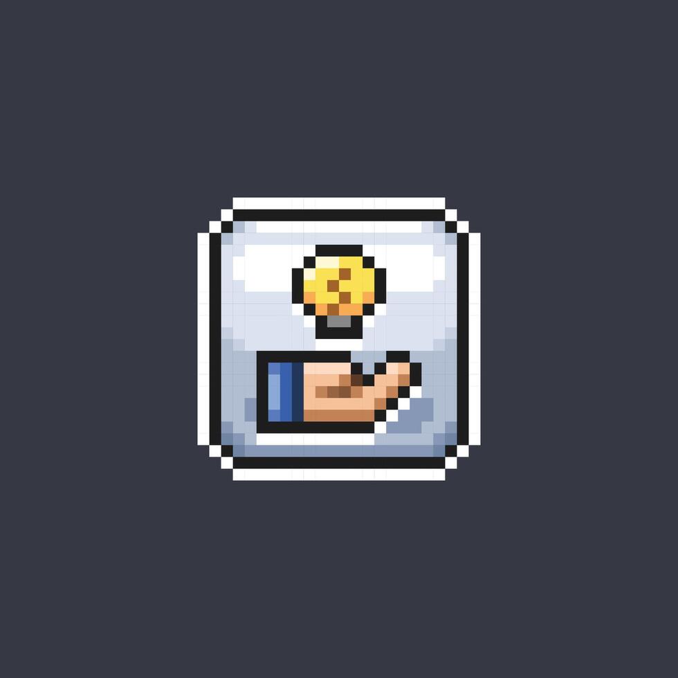 bulb lamp in hand sign in pixel art style vector