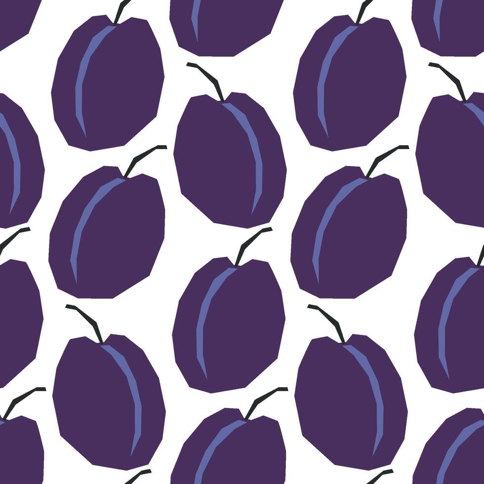 Seamless pattern with ripe plums on white. Background, wrapping paper. Applique style drawing vector