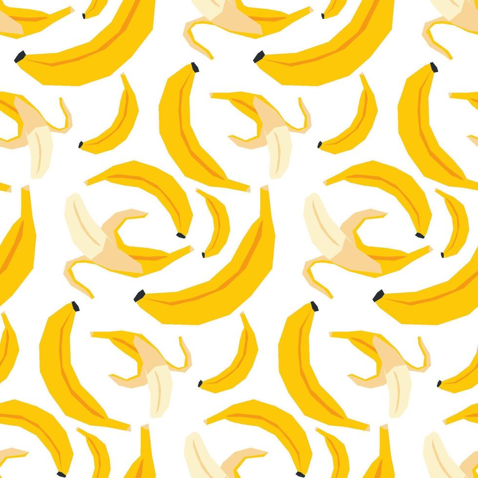 Seamless pattern with bananas on white. Applique style drawing. Background with tropical fruit, wrapping paper vector