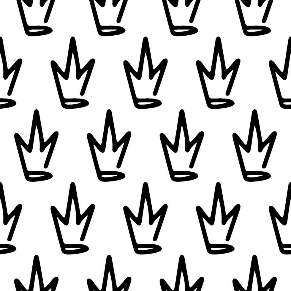 seamless background with hand-drawn crowns. Linear pattern vector