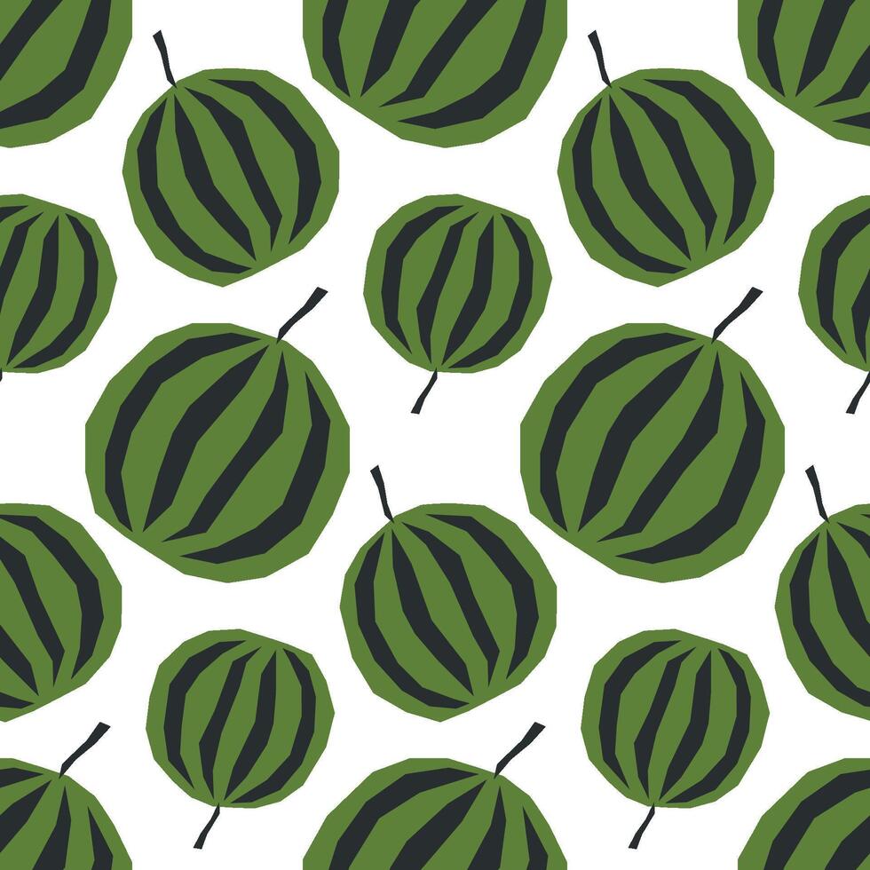 Seamless pattern with ripe watermelon on white . Applique style drawing. Background, wrapping paper. vector