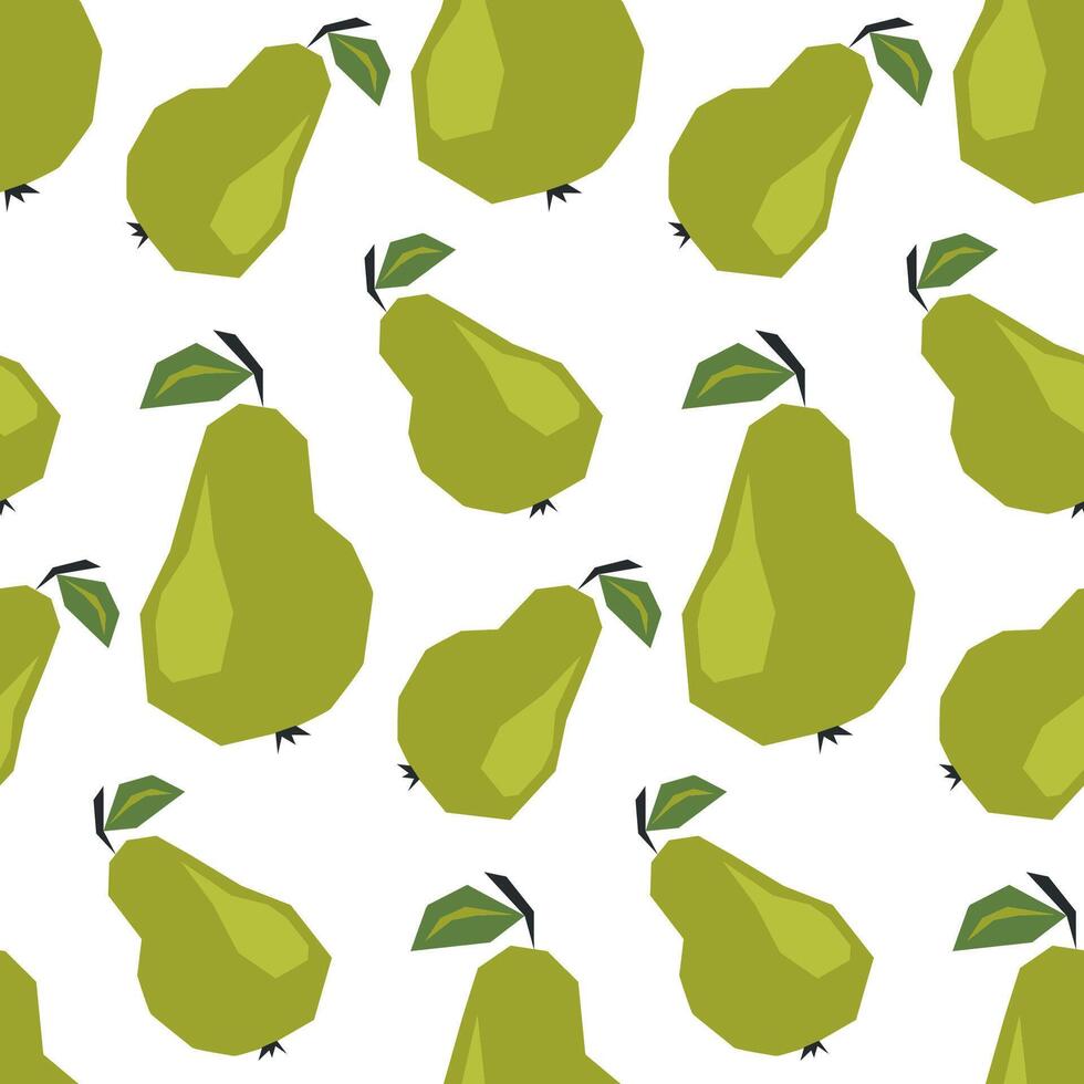 Seamless pattern with ripe green pears on white. Applique style drawing. Background, wrapping paper. vector