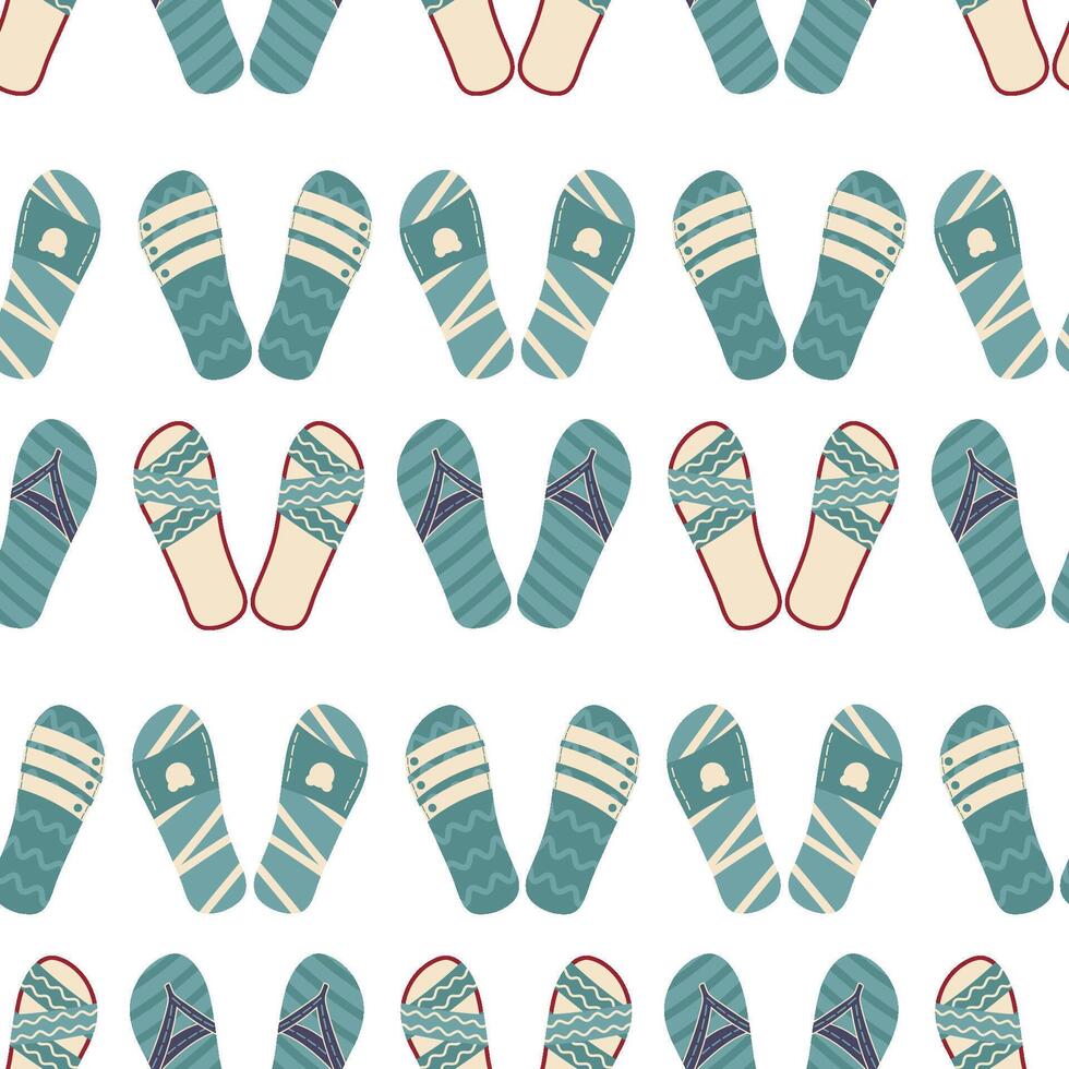 seamless flip flops pattern. color summer backdrop. Green repeat background. Cartoon flat illustration vector