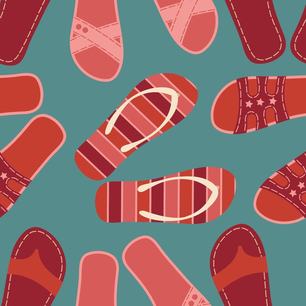 seamless flip flops pattern. color summer backdrop. repeat background. Cartoon flat illustration. vector