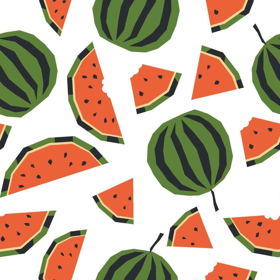 Seamless pattern with ripe watermelon and slice. Applique style drawing. Background, wrapping paper. vector