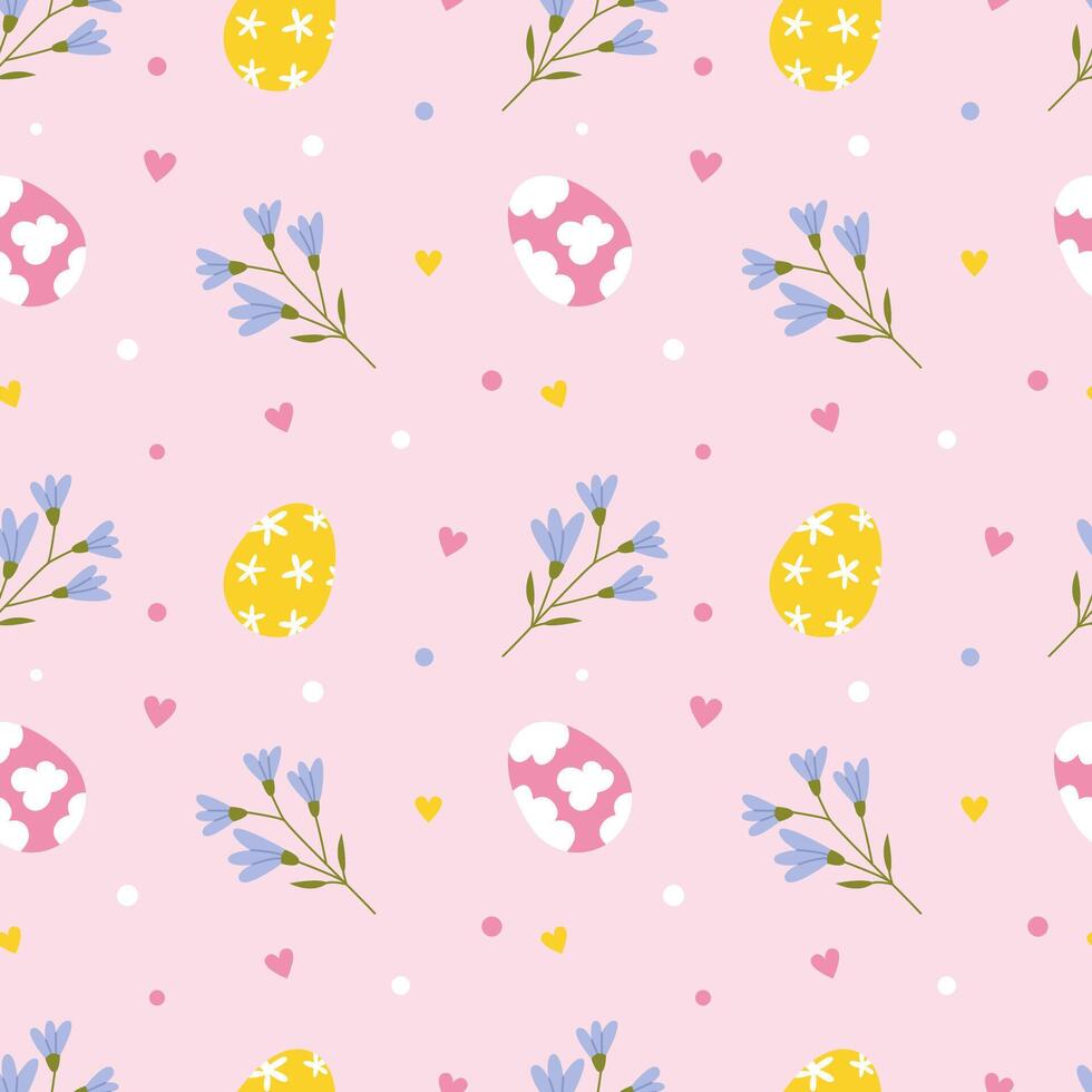 Easter eggs and flowers seamless pattern vector