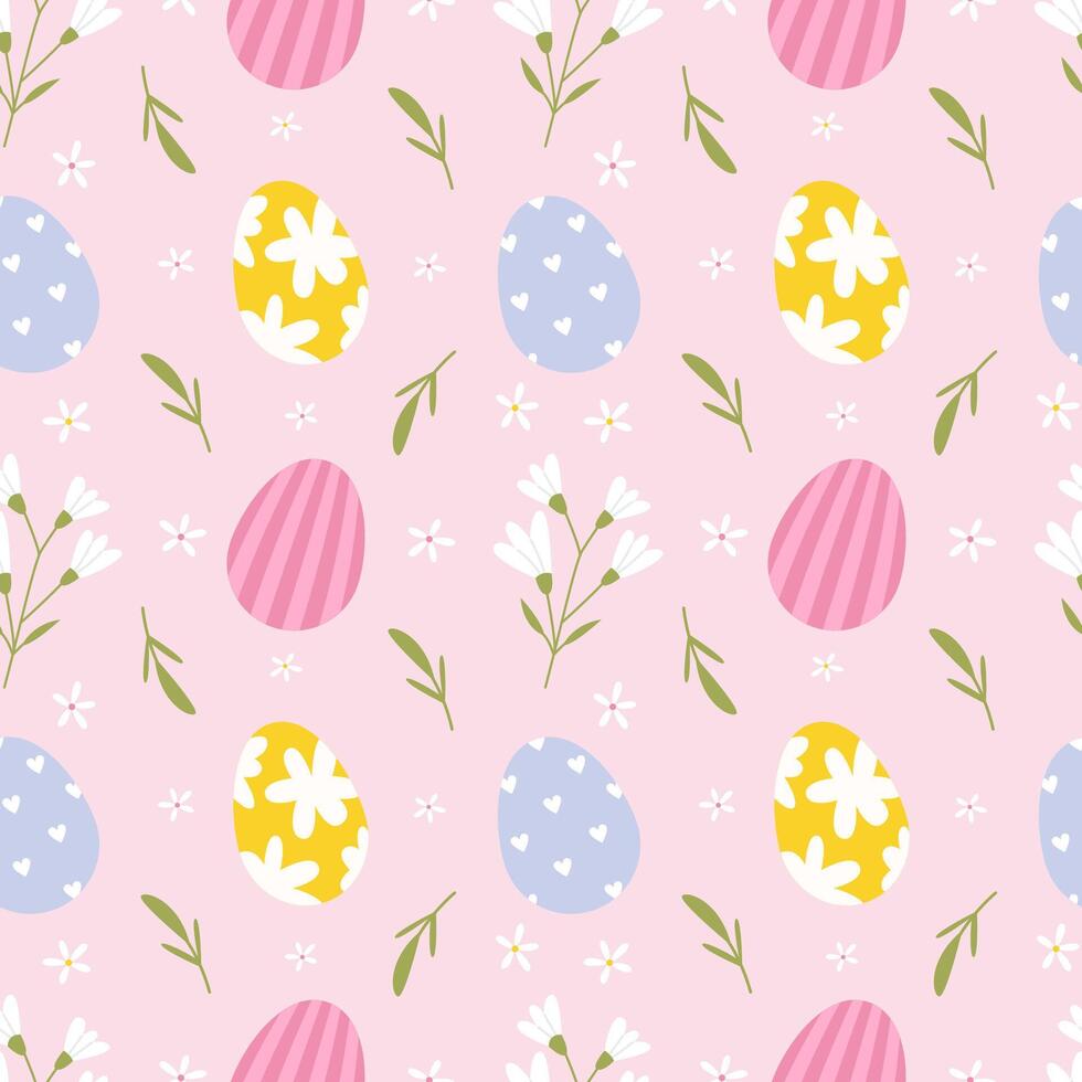 Easter eggs and flowers seamless pattern vector