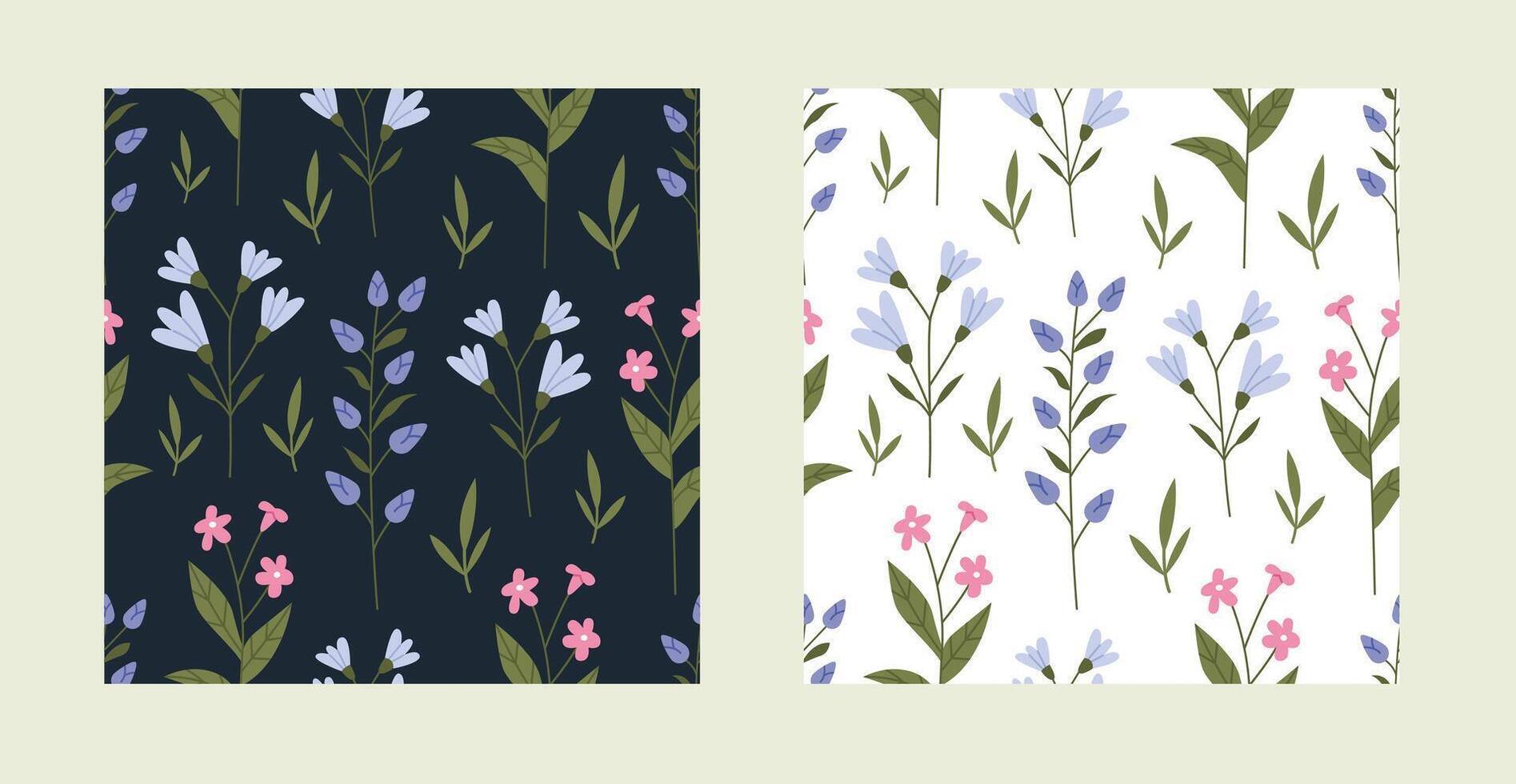Set of Seamless wild flowers patterns vector