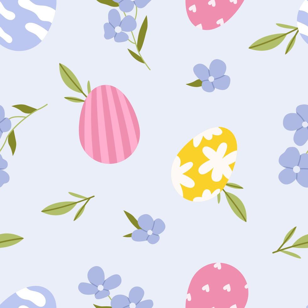 Easter eggs and flowers seamless pattern vector
