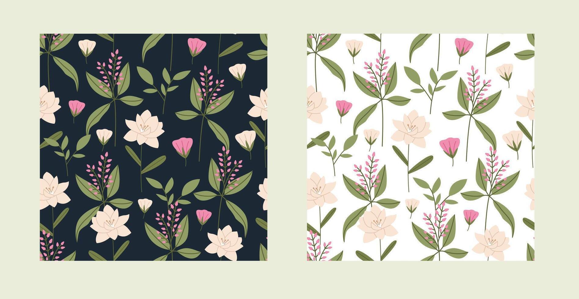 Spring meadow flowers seamless pattern set vector
