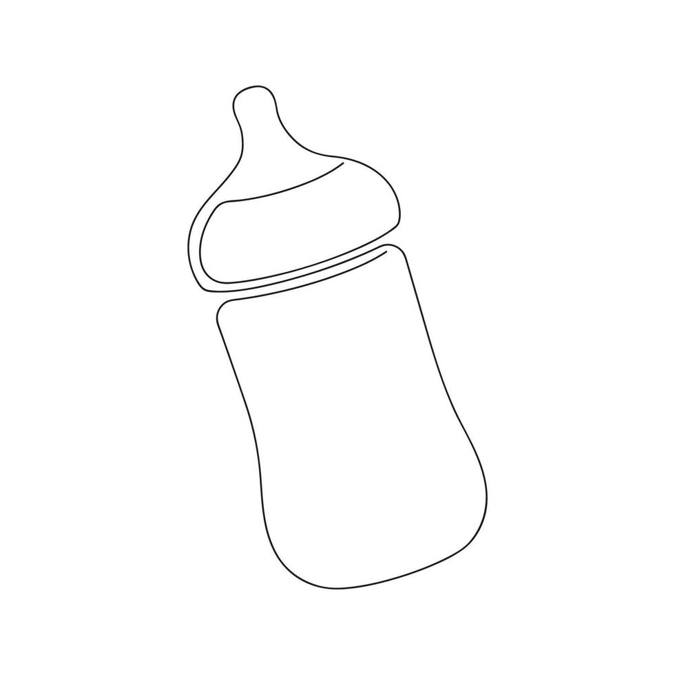 Baby bottle drawn in one continuous line. One line drawing, minimalism. Vector illustration.