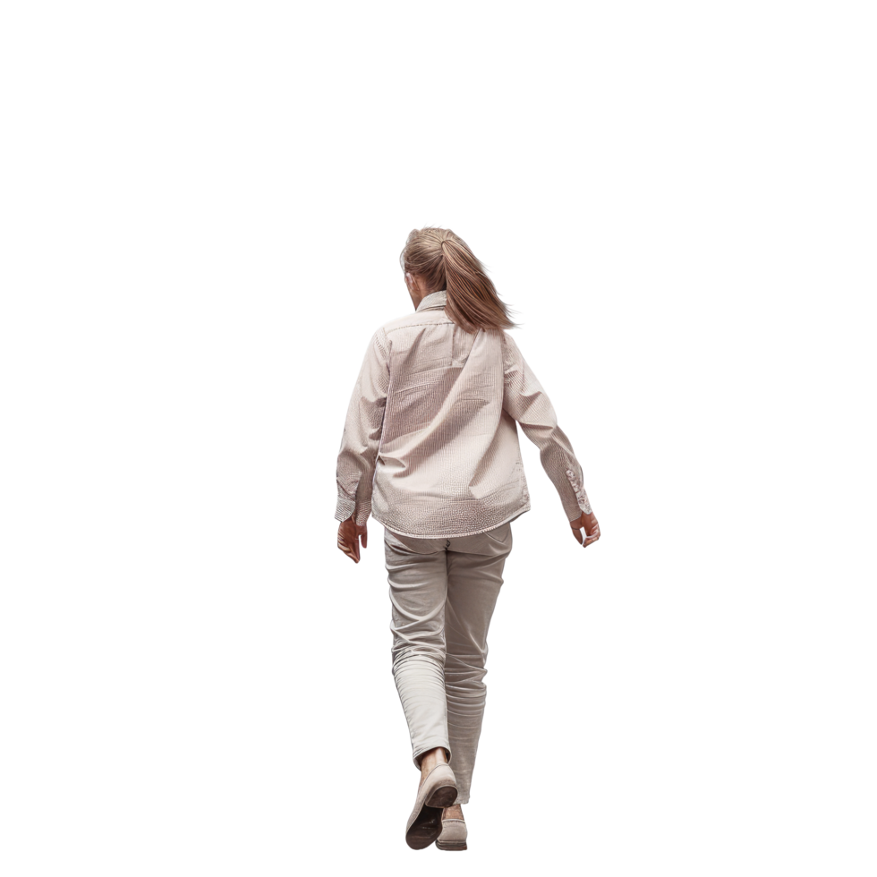 AI generated Young Woman in Casual Hoodie and Trousers Walking Away - Isolated Back View png