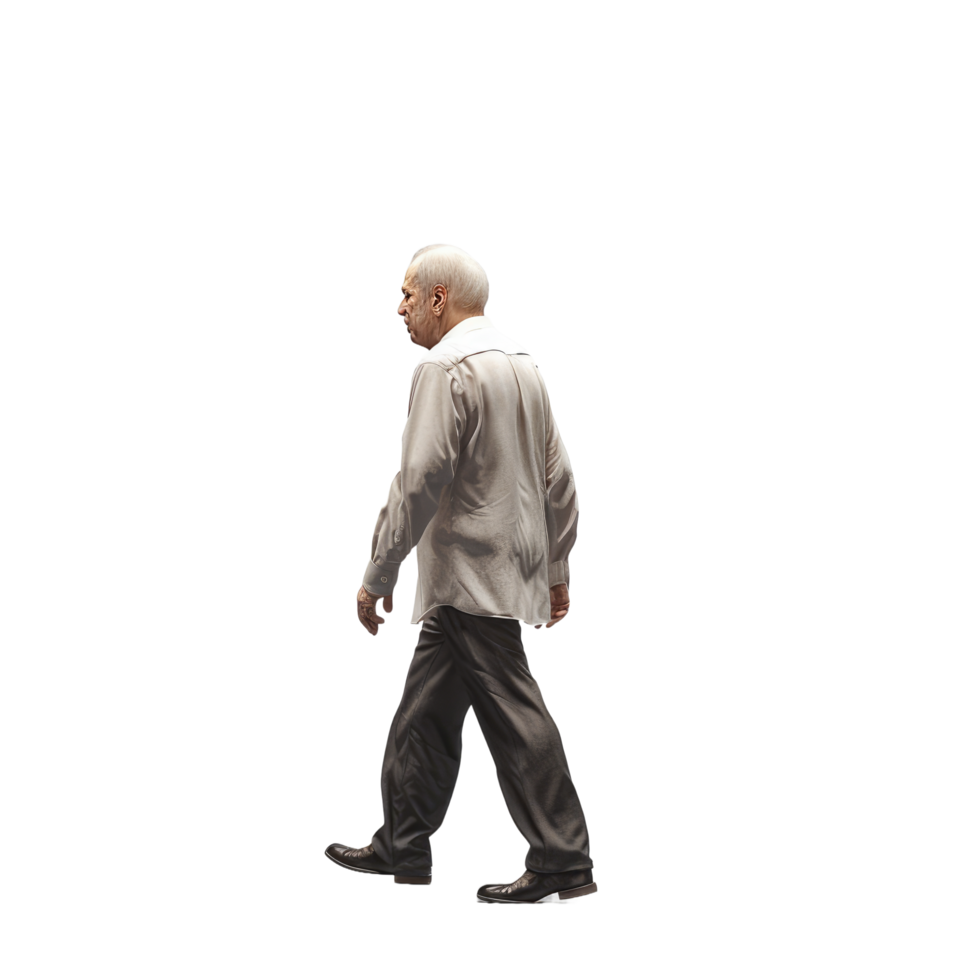 AI generated Senior Man in Elegant Beige Attire Walking with Purpose - Isolated Side View png