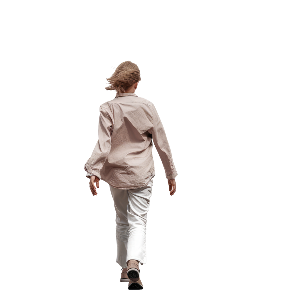 AI generated Young Woman in Casual Hoodie and Trousers Walking Away - Isolated Back View png