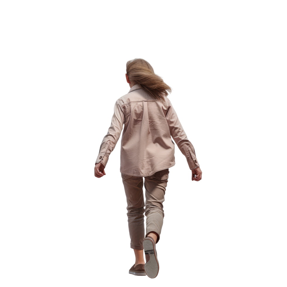 AI generated Young Woman in Casual Hoodie and Trousers Walking Away - Isolated Back View png