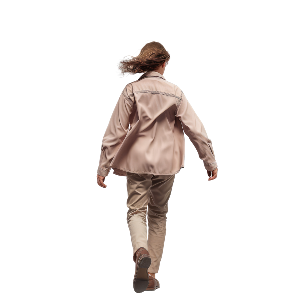 AI generated Young Woman in Casual Hoodie and Trousers Walking Away - Isolated Back View png