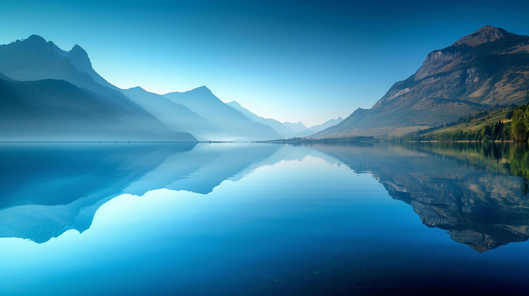 AI generated Mountain Lake Reflection, background image, generative AI photo