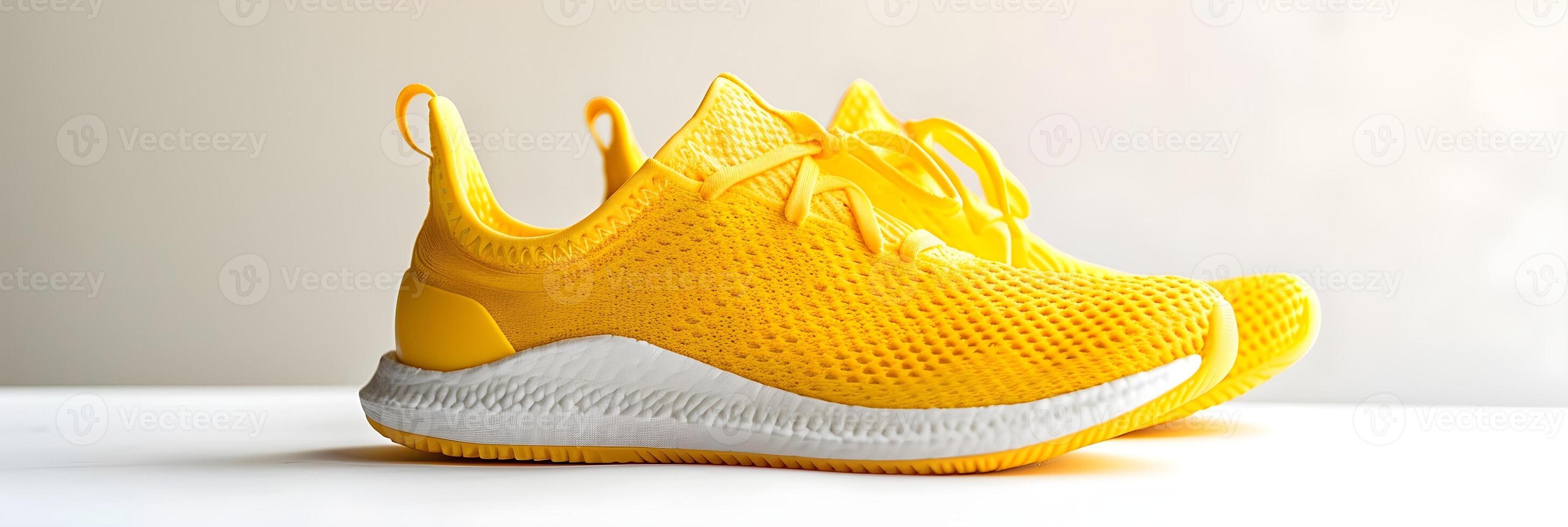 AI generated Close-up portrait of yellow sports running shoes against white background, generative AI photo