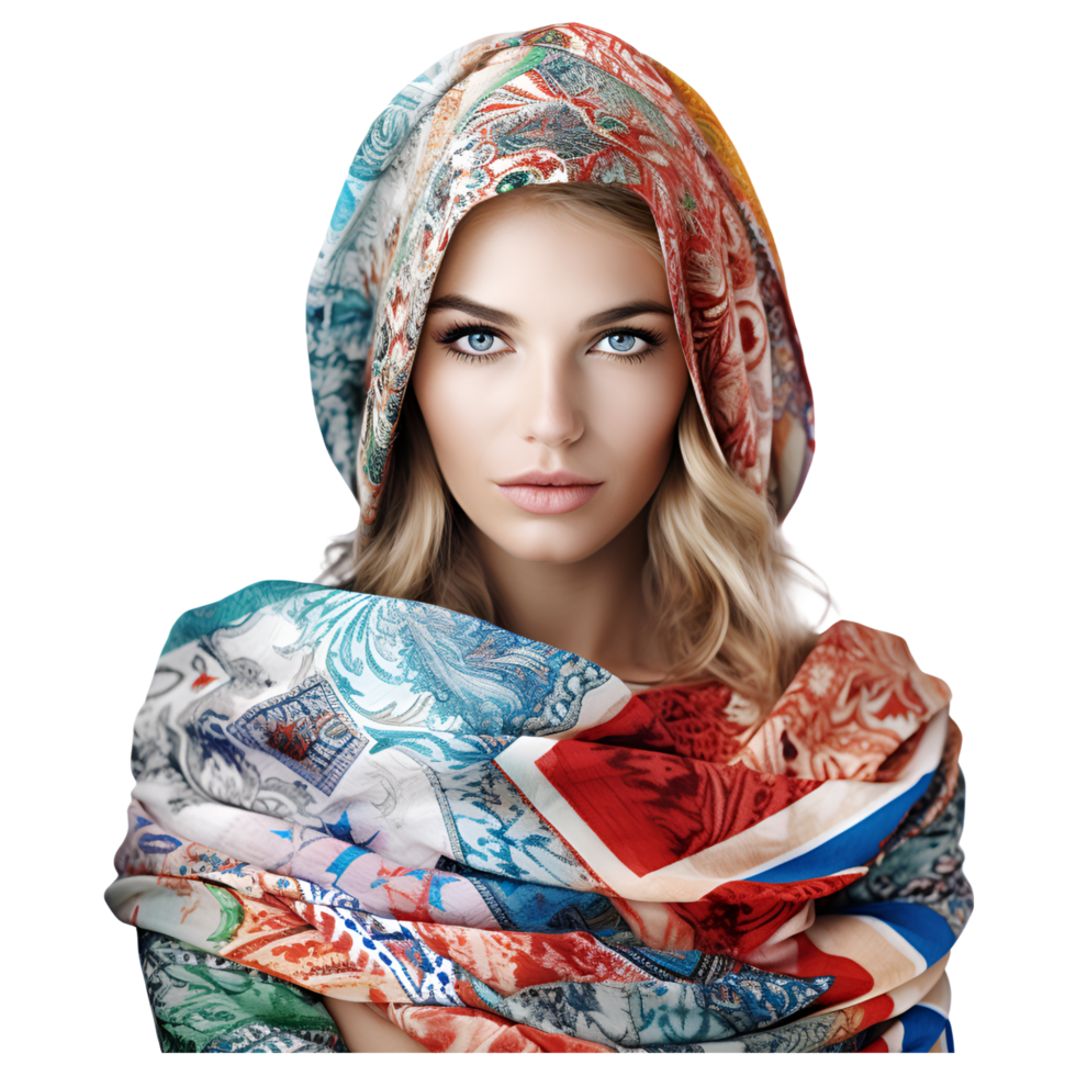 AI generated women silk winter scarf luxury design print  lady beach shawl scarves fashion smooth foulard female  generative AI png